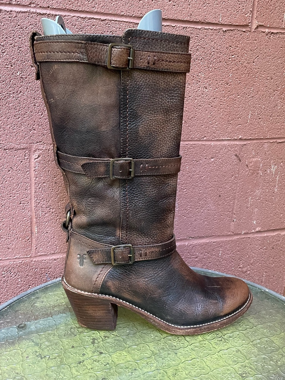 Fry Distressed Brown Strappy Boots Size 9.5